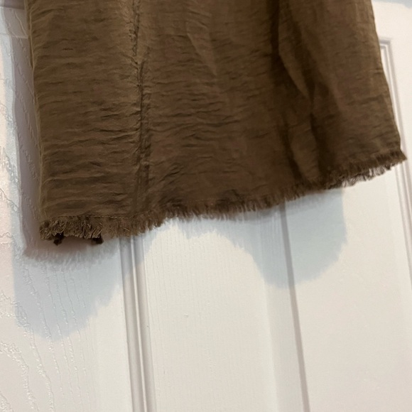 Aerie Olive Green Maxi Satin Slip Dress, Raw Hem, Leg Slits, Size Large - Picture 3 of 8